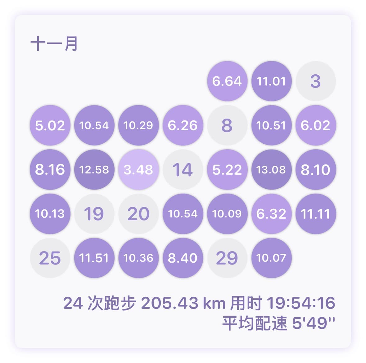 11 月跑了 205 公里